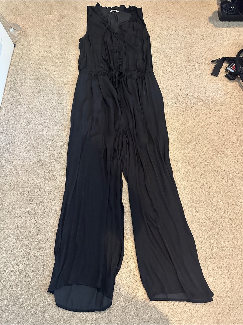 Naked Zebra Black Sleeveless Wide-Leg Jumpsuit with Tie Waist